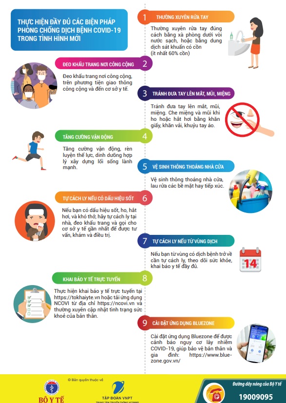 Khuyến cáo về phòng chống dịch bệnh COVID/19 theo hướng dẫn của Bộ Y tế. 
